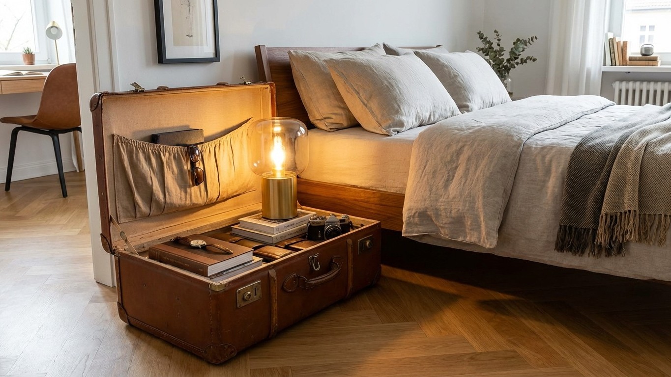 Adiós a las mesitas de noche tradicionales: este truco con una maleta vieja lo cambia todo
