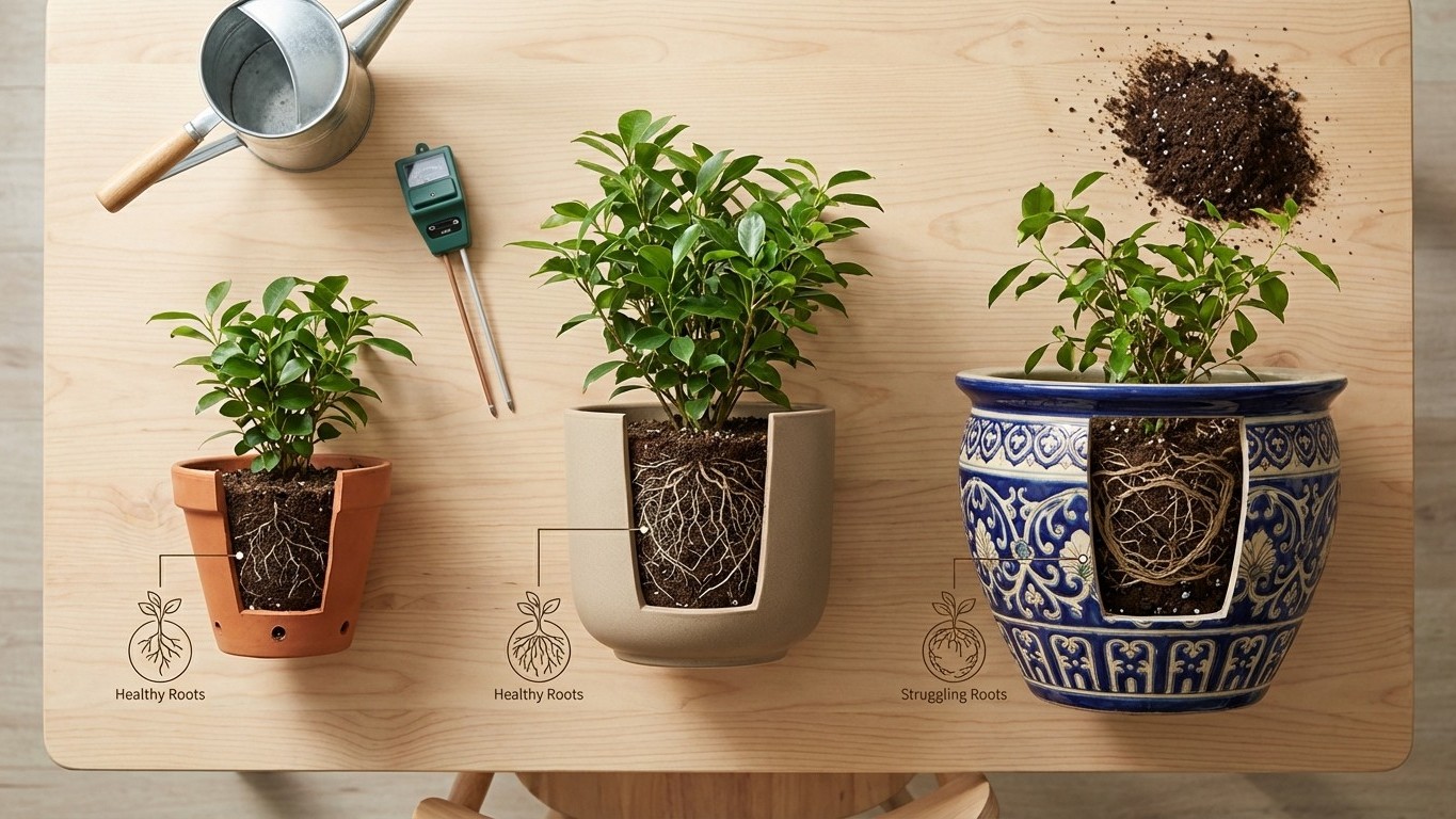 Choisir un pot pour plante d’intérieur : taille, matériau et impact sur l’arrosage