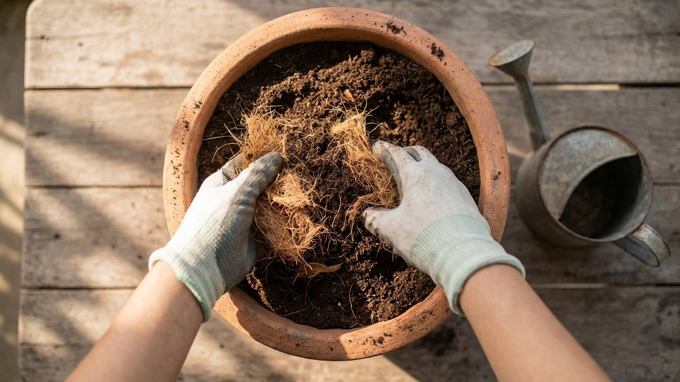 El nutriente enterrado que elimina el riego diario todo el verano: fibra de coco y retención natural