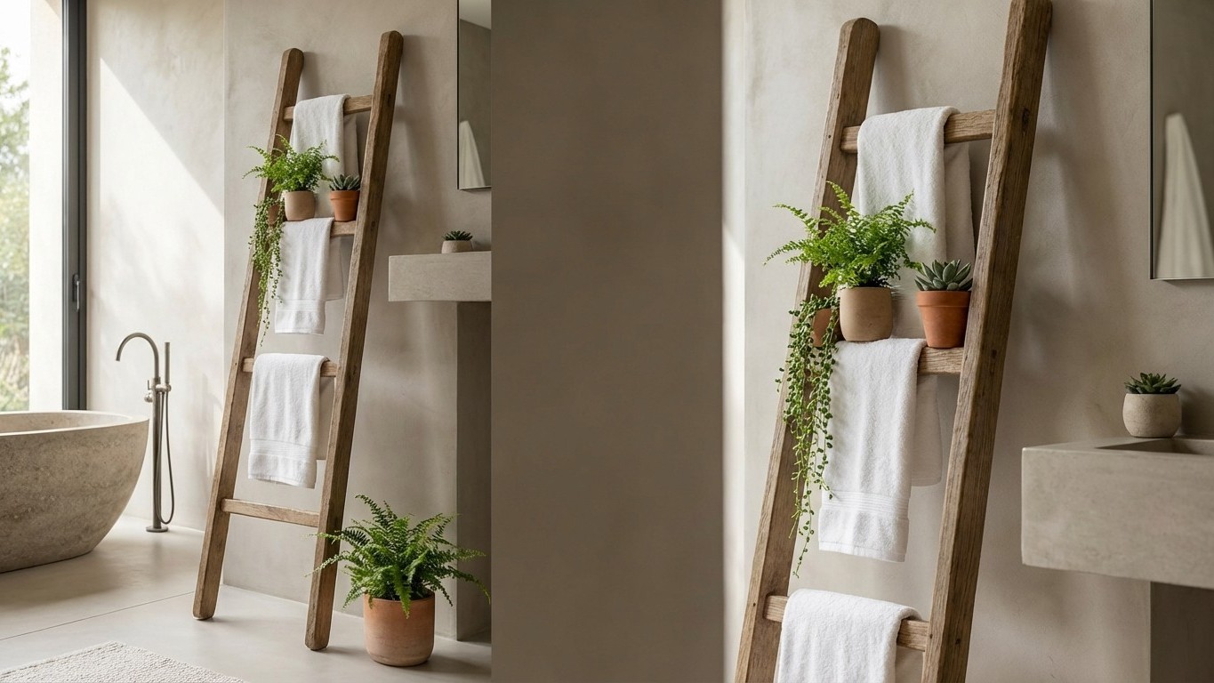 Esa vieja escalera que ibas a tirar vale oro en un baño