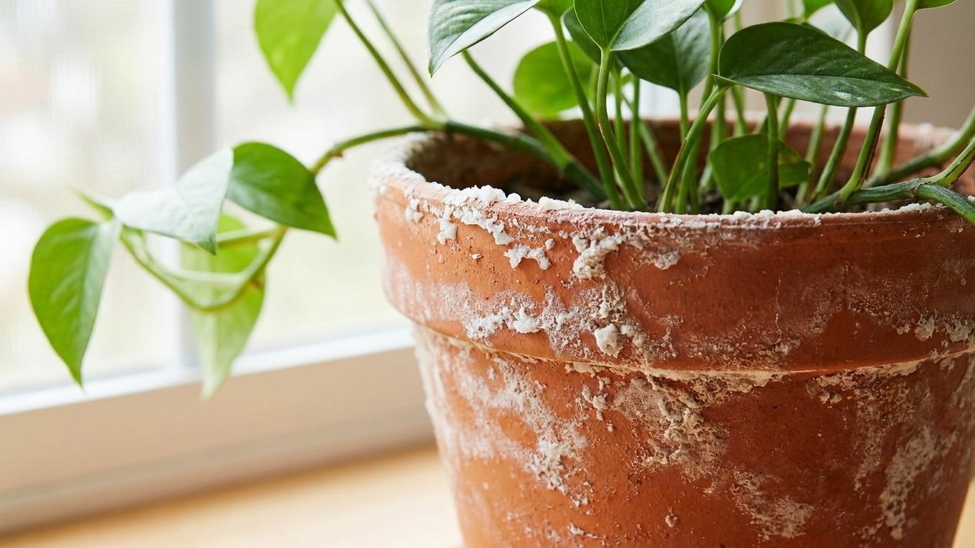 Manchas blancas en la maceta de barro: la advertencia silenciosa que destruye las raíces de tu potus