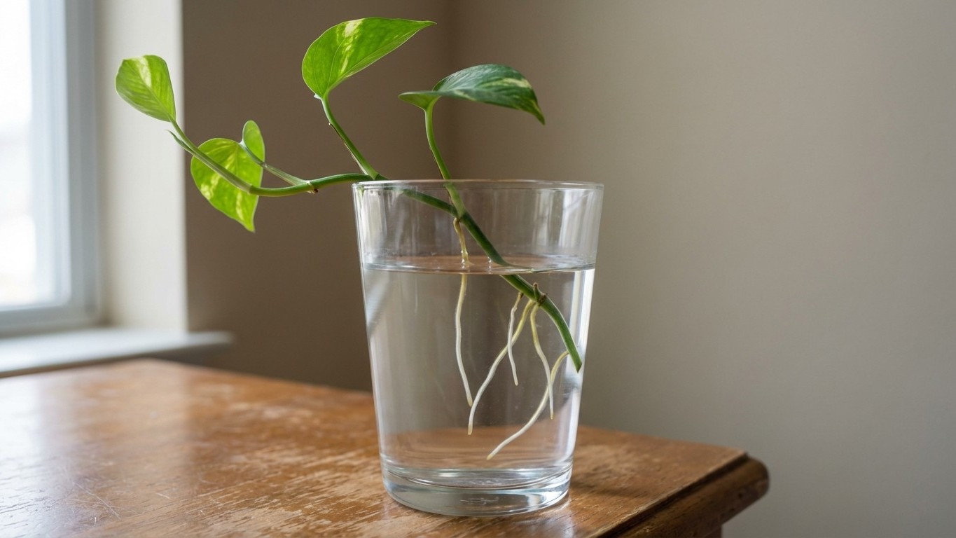 Pothos en agua con raíces blancas: tu planta no está creciendo, se está apagando
