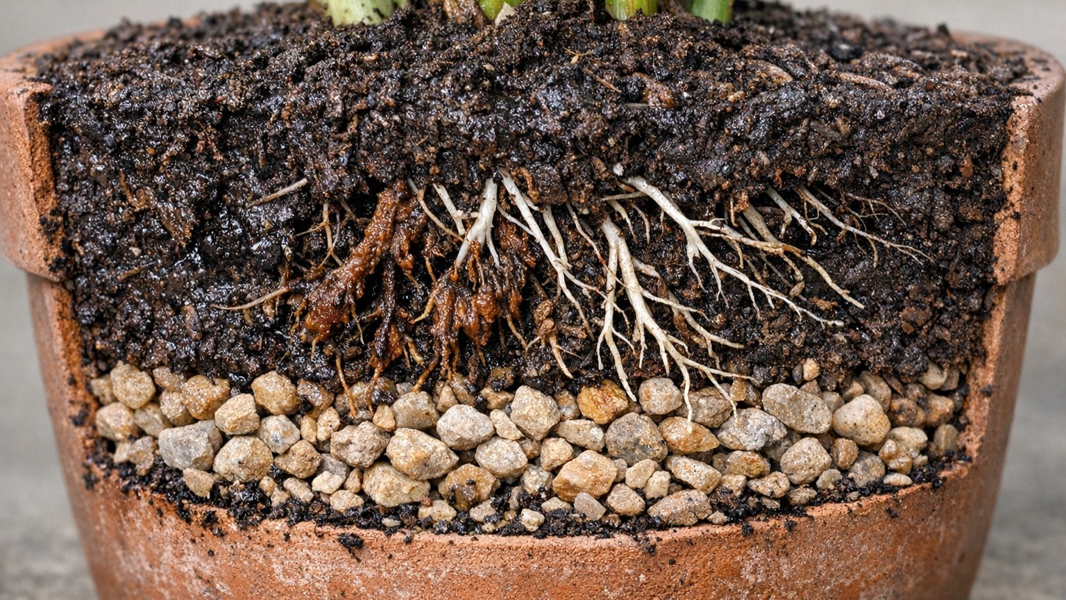 La grava en el fondo de las macetas te está matando las plantas: por qué el consejo más popular de la jardinería está comp...