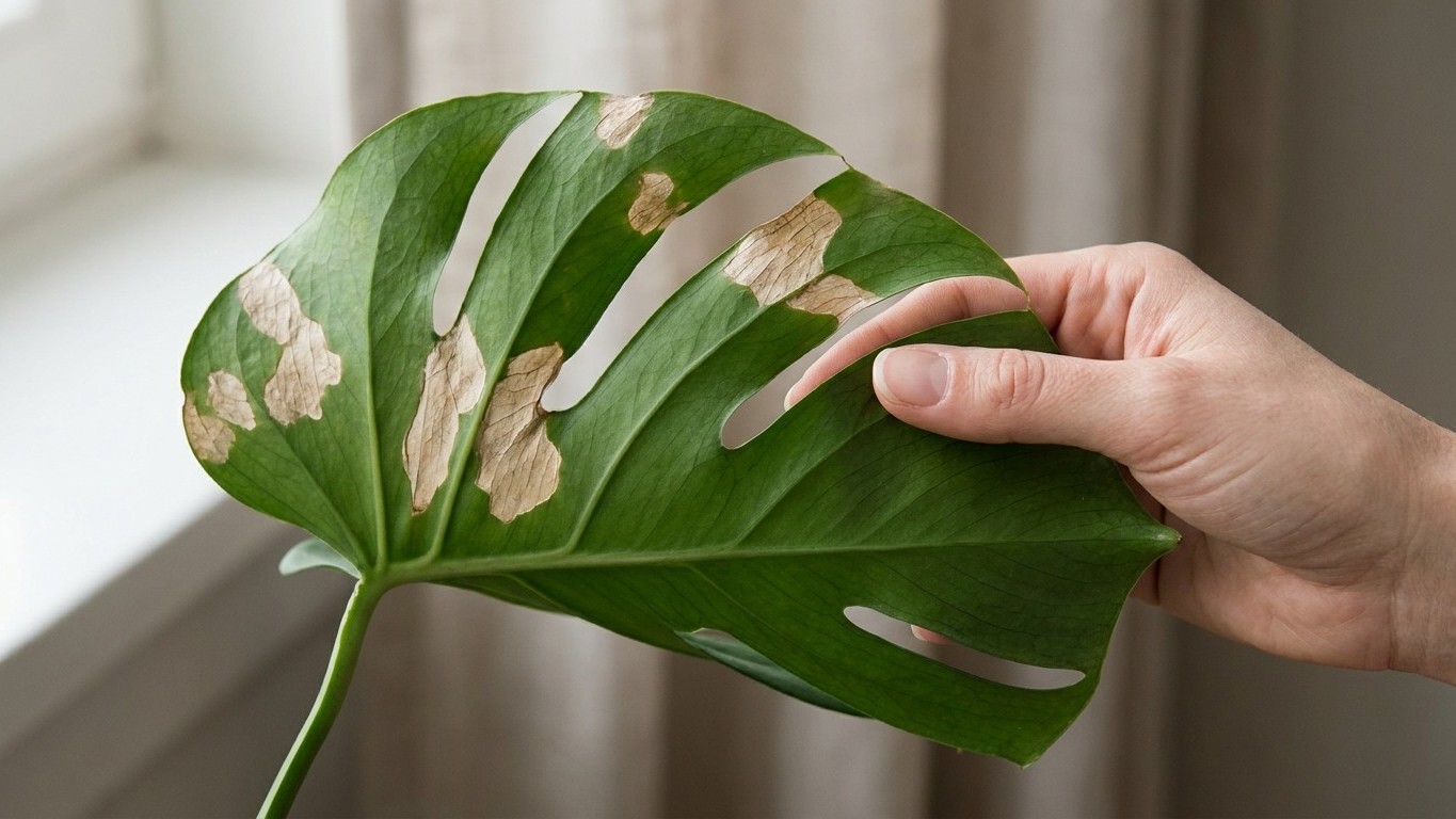 «Pensaba que le faltaba agua»: por qué esas manchas beige en las hojas de la monstera son una quemadura irreversible que h...