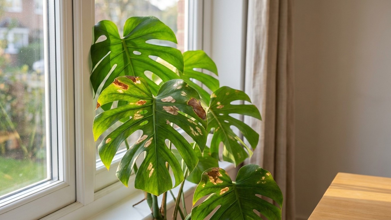 Puse mi monstera detrás del cristal orientado al sur para que tuviera luz: cuando vi las manchas marrones en las hojas, en...