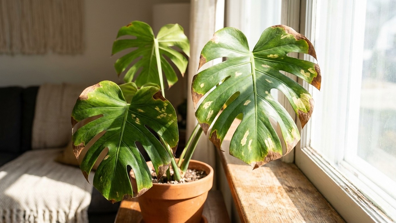 Puse mi monstera junto a la ventana orientada al sur solo para que tuviera luz: cuando vi lo que le aparecía en las hojas ...
