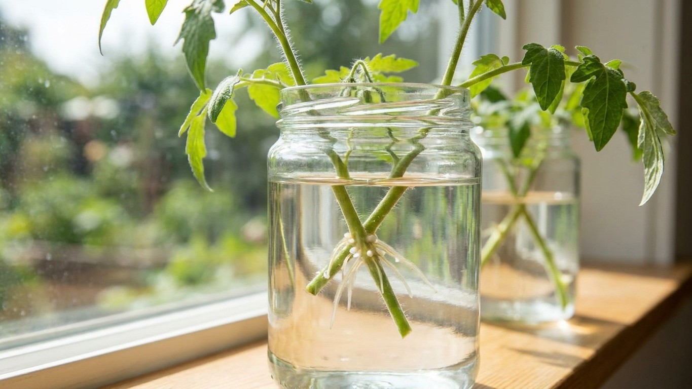Corté los chupones de mis tomateras y los metí en un vaso de agua a principios de agosto solo por probar: desde entonces s...