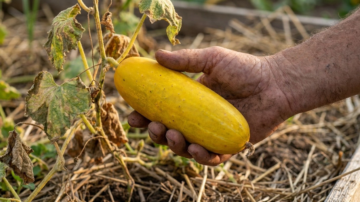 Dejé que un pepino se pusiera amarillo en la mata solo por ver hasta dónde crecía: desde ese día la planta no cuajó ni un ...