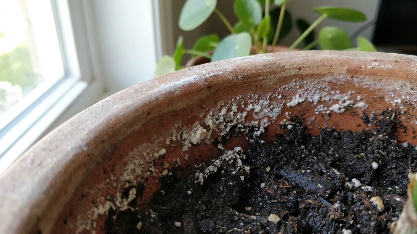 Los viveristas cortan el abono de sus plantas de interior a finales de agosto: la razón se ve en el borde de la maceta