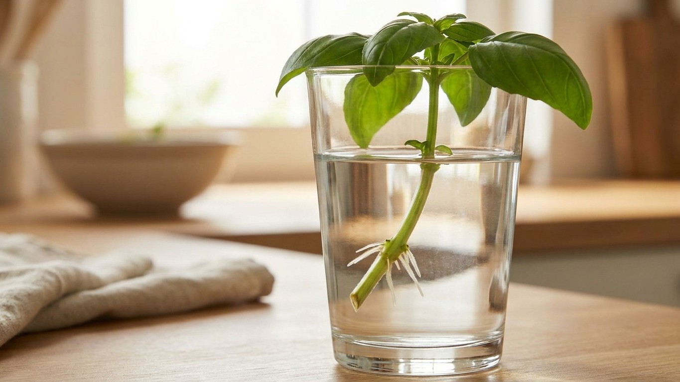 Puse a enraizar mis tallos de albahaca en agua en pleno agosto solo para tener más macetas: al mirar el vaso tres semanas ...