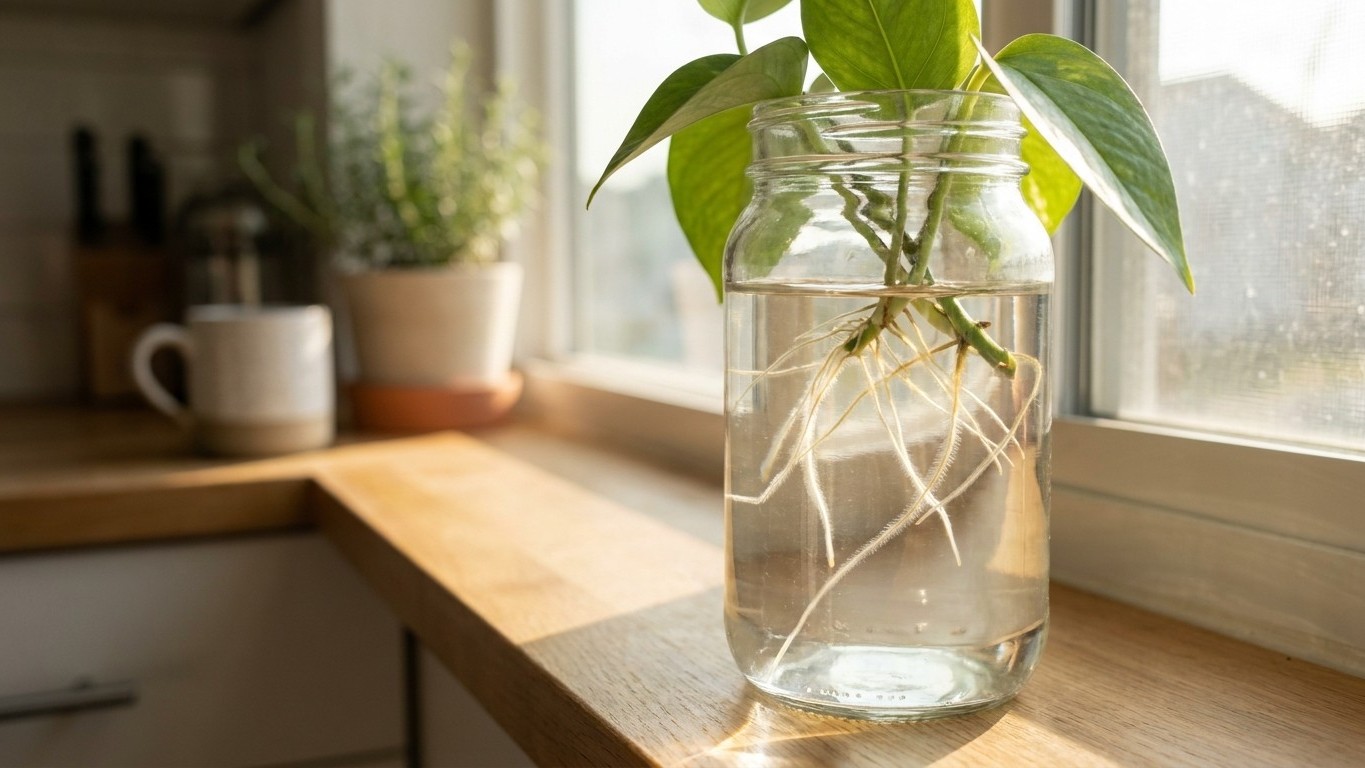 Saca el esqueje de poto del vaso y mira la raíz antes de plantarlo: ese detalle decide si agarra en la tierra o se pudre