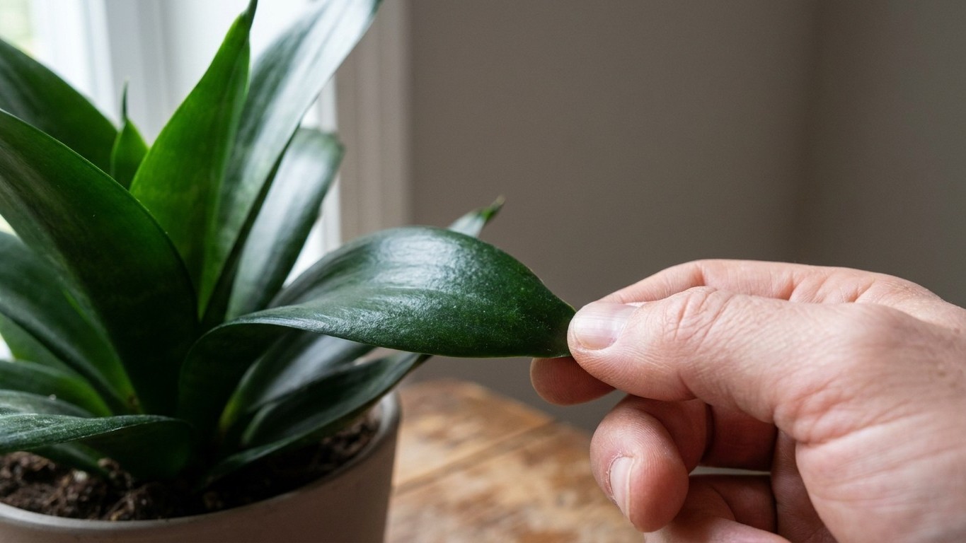 Tira con dos dedos de la hoja más baja de tu sansevieria antes de regarla: ese es el test que dice si el agua se ha quedad...